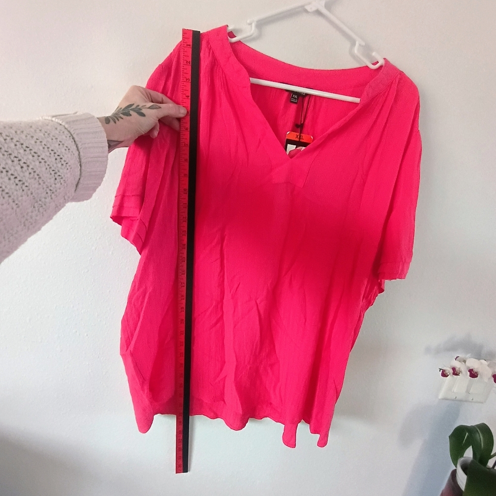 Well Worn Womens XXL Pink V-Neck Blouse Short Sleeve Casual Top - Picture 7 of 9